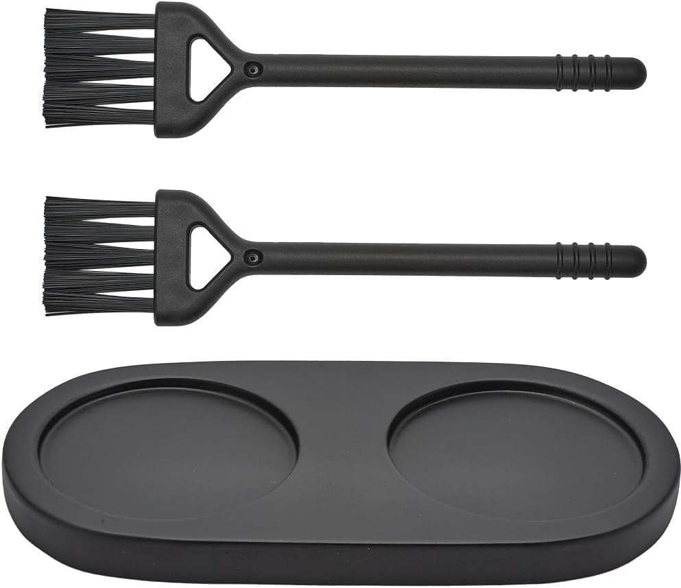 GORGECRAFT Salt and Pepper Mill Tray: Wooden Grinder Rest Holder with 2Pcs Cleaning Brush for Kitchen Storage