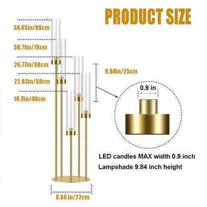 35in 1 Set Gold Candelabra Candle Centerpieces for Tables Candlesticks Holder Wedding Centerpieces Table Decorations Acrylic lampshade Fit 0.9" LED Candle