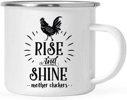 Andaz Press 11oz. Stainless Steel Hot Chocolate Campfire Coffee Mug, Rise And Shine Mother Cluckers, 1-Pack, Chicken