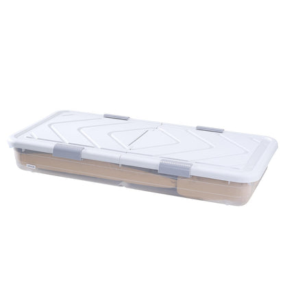 VEVOR Under Bed Storage with Wheels, 31.7 x 15.6 x 6.9 inch Underbed Containers, Underbed Shoes Organizer with Lid & Gray Latch, Rolling Under the Bed Storage Bins for Clothes Shoes Blankets, 4 Pack