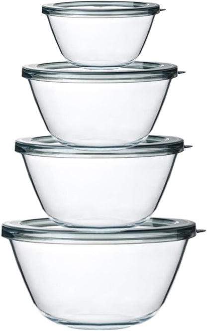 MCIRCO Glass Mixing Bowls Set - 4 Nesting Bowls with Lids for Meal Prep & Food Storage | BPA-Free, 0.8-4.8 Qt