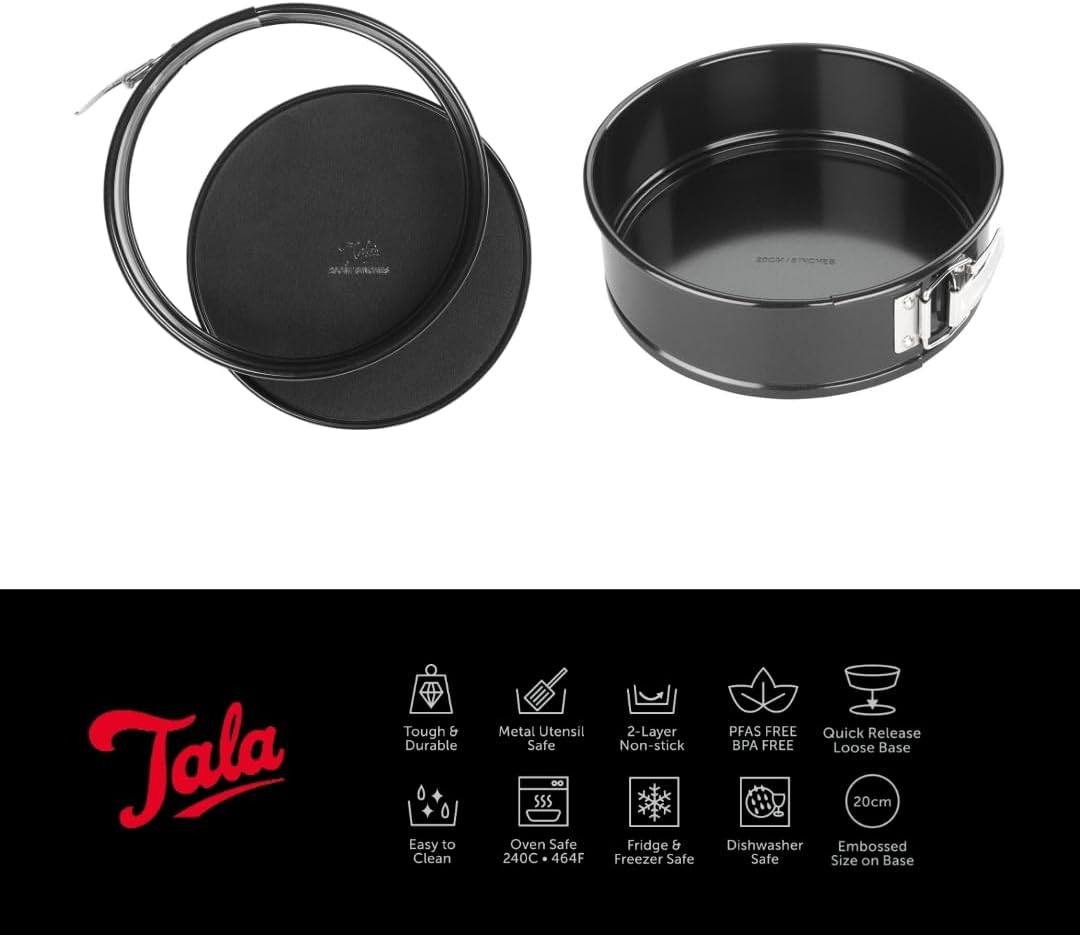 Tala Performance 20cm Springform Round Cake Tin, Professional Gauge Carbon Steel with Non-Stick Coating