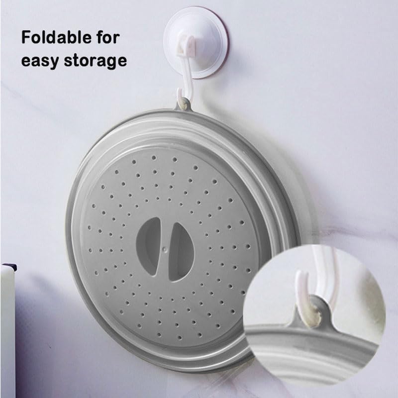 Microwave Lid, Foldable Microwave Oven Cover for Food, BPA Free Plastic and Silicone, Multi-purpose Kitchen Tool (Gray)