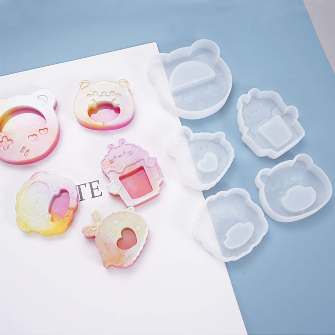 FineInno 10 PCS Kawaii Resin Shaker Mold Animal Resin Molds for Epoxy, with Bear, Lamb,Chick,Beer Mug Shape Molds for Pendant Art Craft DIY
