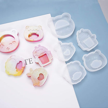 FineInno 10 PCS Kawaii Resin Shaker Mold Animal Resin Molds for Epoxy, with Bear, Lamb,Chick,Beer Mug Shape Molds for Pendant Art Craft DIY