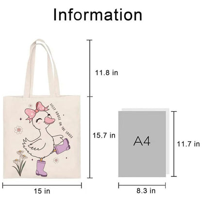 Silly Goose Canvas Tote Bag With Inner Pockets,Cute Reusable Bag for Lunch Grocery Shopping and Beach,Women Lady Canvas Cotton Tote,Birthday Gifts for Goose Lovers