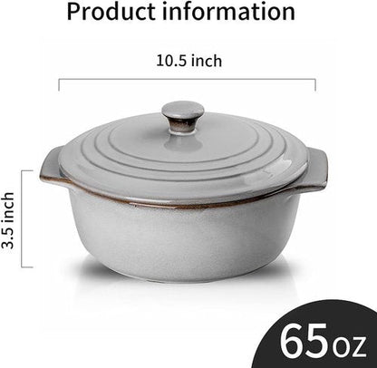 KOOV Ceramic Casserole Dish - 2 Quart Oven Safe Baking Dish with Lid | 9-Inch Round Cookware Set