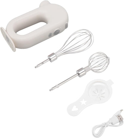 Wynboop Electric Hand Mixer, Mini Household Cordless Frother, Automatic Eggbeater, Double Stick Beer Foam Maker, White,