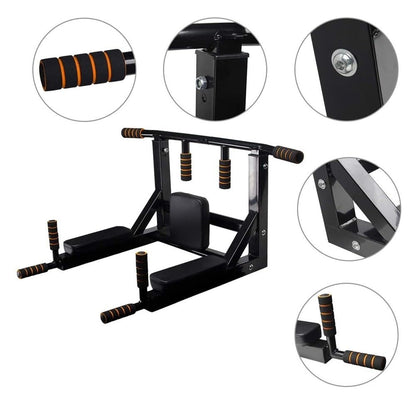 JDXQBLD Pull Up Bar, Wall Mounted Pull Up Bar Dip Station for Full-Body Strength Workouts Home Indoor Gym, 2 in 1 Multifunctional Chin Up Bar, Power Tower Exercise Training Equipment Fitness