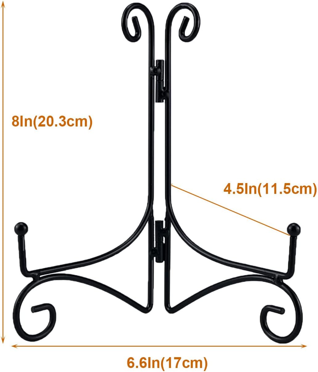 Plate Stand, 8 Inch Black Iron Easel for Display, Tabletop Holder for Photo, Picture Frame, Decorative Plates