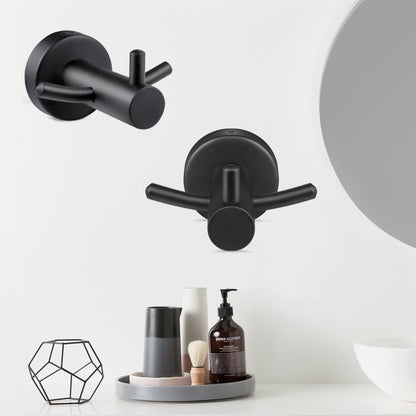 Pack of 2 SUS304 Stainless Steel Matte Black Wall Mounted Towel Hooks for Bathroom Shower Kitchen Cabinet Closet Door