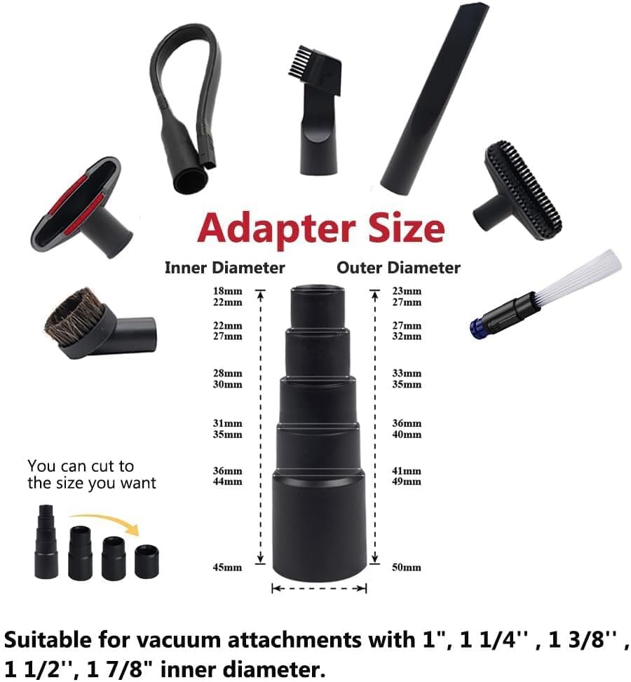 7 PCS Vacuum Attachments Replacement for Shop Vac - 1 7/8" to 1" Adapter, 1 1/4" Household Cleaning Accessories Brush