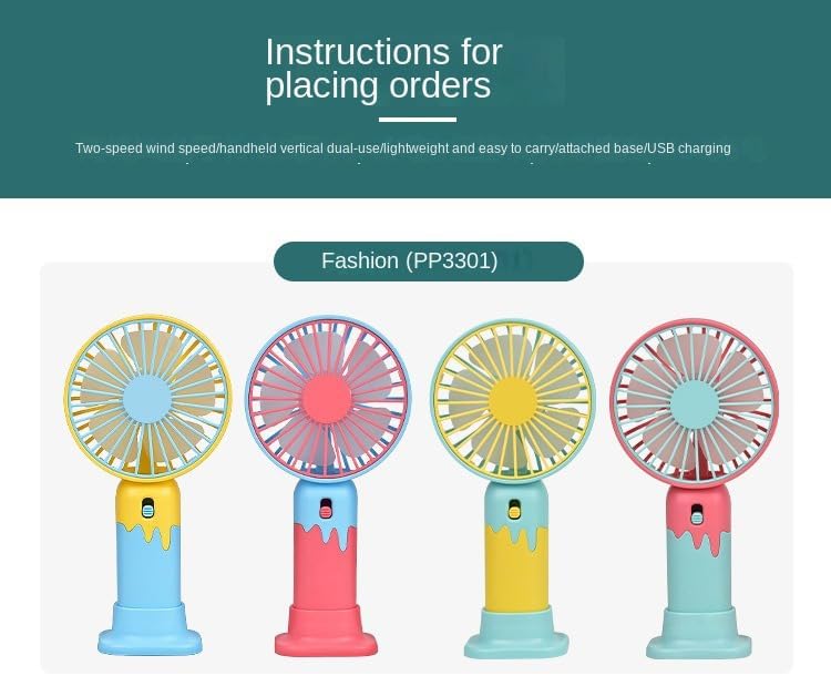 New Cartoon Fruit Handheld Fan, USB Charging Portable Fan with Base, 2-speed Wind (Dblue)
