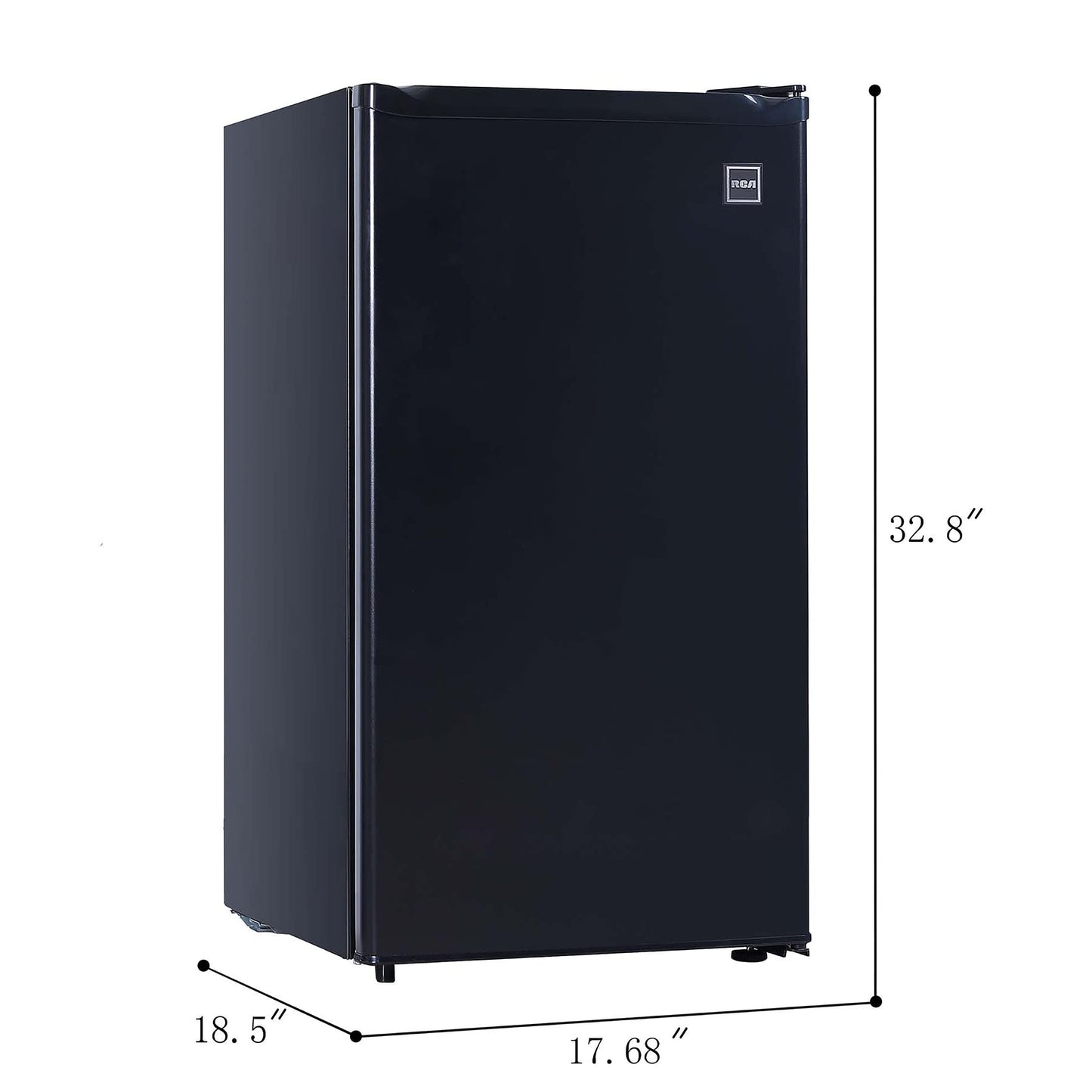 RCA RFR321-B-Black-COM RFR321 Single Mini Refrigerator-Freezer Compartment-Adjustable Thermostat Control-Reversible Doors-Ideal for Dorm, Office, RV, Garage, Apartment-Black Cubic Feet, 3.2 CU.FT