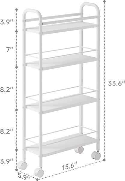 4-Tier 5.9" 4-Tier (5.9" 33.6" Asgolion Slim Storage Cart, Small Rolling Cart with Wheels, Deep, Narrow Bathroom Shelf