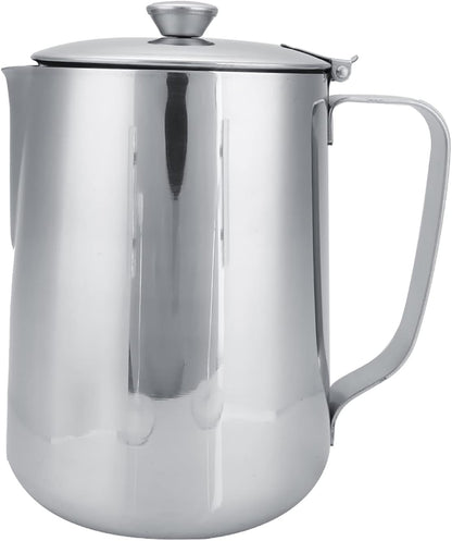 Stainless Steel Milk Frothing Pitcher with Lid for Latte Coffee Art, 1500ML, for Office Kitchen with Handle