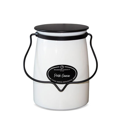 Milkhouse Candle Company Pink Guava Soy Candle - Summer Fruits | Citrus Sparkle | Freesia Scented - 22 oz Butter Jar with Lid, 120+ Hour Burn Time, Made in the USA