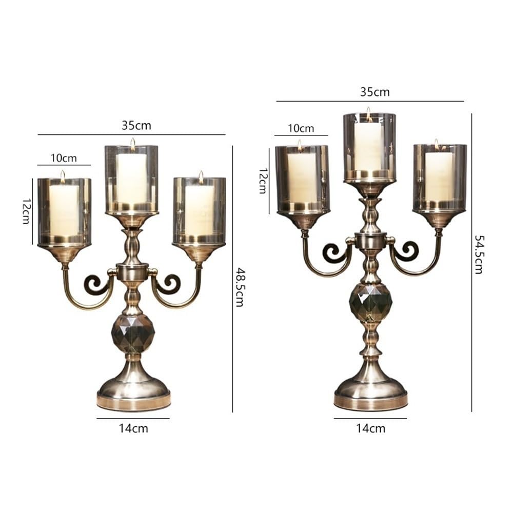 cfycfy987 Candelabra Retro Metal Glass Three-Head Candlestick Light Luxury Home Decoration Ornaments Candle Holder Candle Sticks Holder(Large)