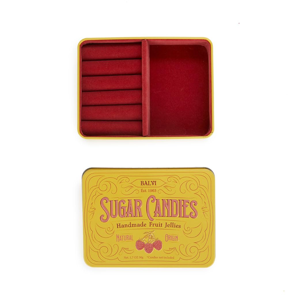 Balvi Sugar Candies Jewelry Box Yellow Simulates a Tin/Velvet Candy Box, Gift