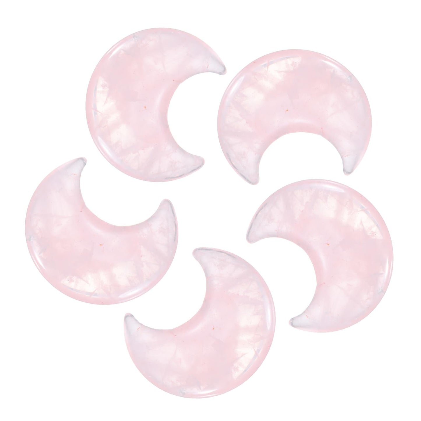 MECCANIXITY 5 Pcs Moon Crystal Worry Stone, 1.2 Inch Length Natural Rose Quartz Moon Gemstone Bulk, Carved Pocket Stones for Meditation Balancing Pendant Decor