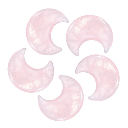 MECCANIXITY 5 Pcs Moon Crystal Worry Stone, 1.2 Inch Length Natural Rose Quartz Moon Gemstone Bulk, Carved Pocket Stones for Meditation Balancing Pendant Decor