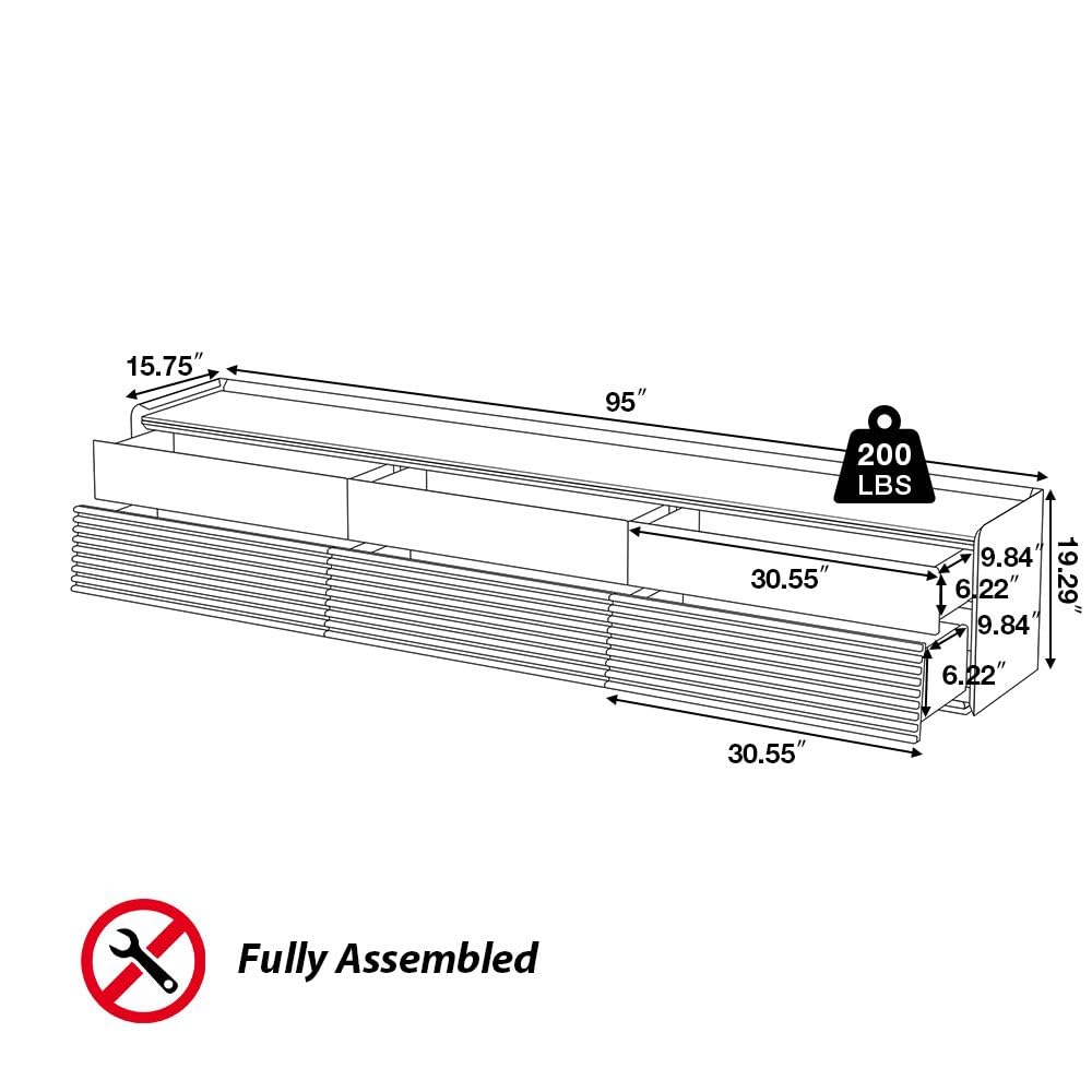 POVISON Fully-Assembled Mid Century Modern TV Stand, 94.49" Wood Media Console with Adjustable LED Light, Entertainment Center with Storage for Living Room