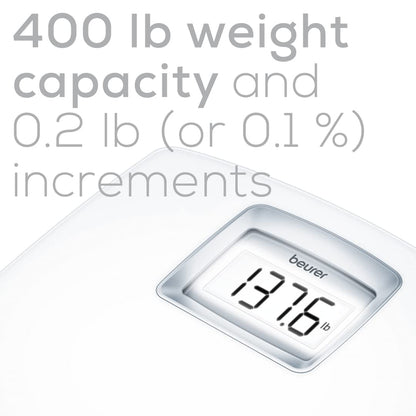 Beurer PS25 Digital Bathroom Scale for Body Weight – 400lb Capacity, Auto-Calibrate, XL Backlit Display – Glass, Precise and Accurate Body Scale