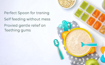 Skiennix Baby Spoons - Silicone Pre-Spoons for 6+ Months - Ideal for Baby Led Weaning | Set of 2 Teal/White