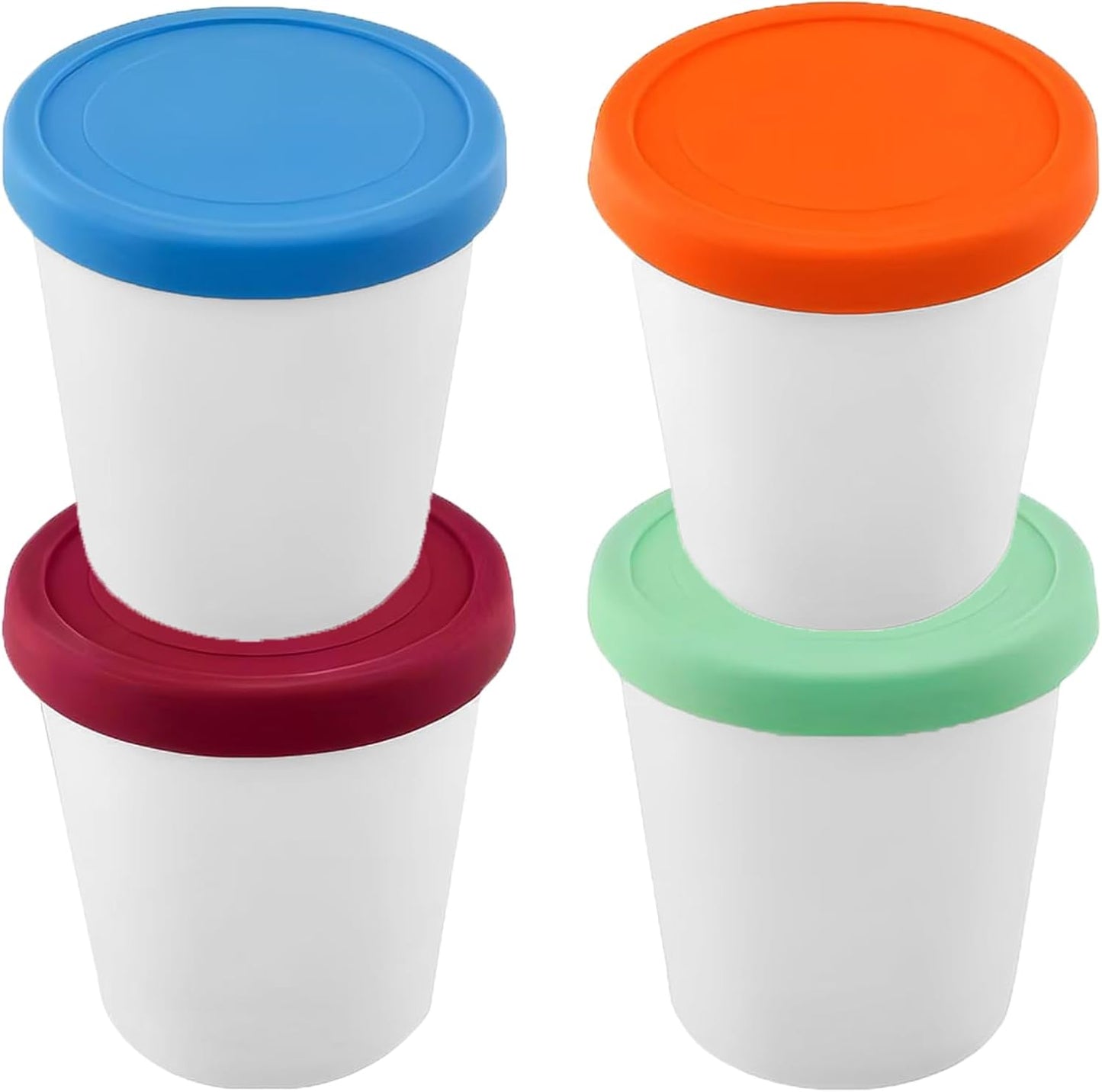 YQMYXG 32 Oz (4 Pack 1 Ice Cream Containers for Homemade, Ice Cream Containers with Silicone Lids Leak-Free, Reusable
