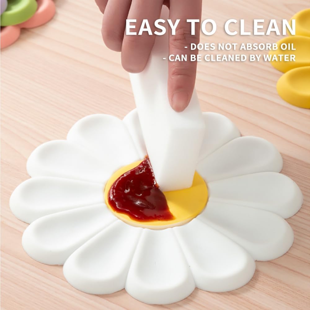 Daisy Trivet for Hot Pots and Dishes, 6.7 Inch Round Flexible Silicone Hot Pads, Heat Resistant Mat