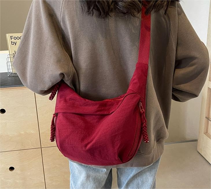 Nylon Crescent Crossbody Bag for Women Shoulder Tote Handbag Casual Sling Bag Dumpling Purse Bag for Outdoor Travel