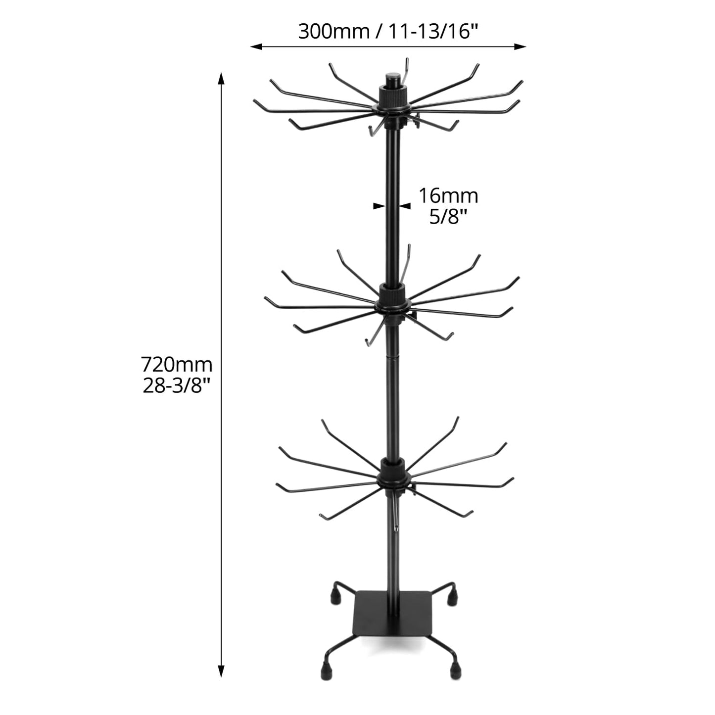 QWORK 3-Tier Rotating Metal Jewelry Display Stand – Adjustable Tabletop Holder for Necklaces, Earrings & Key Rings