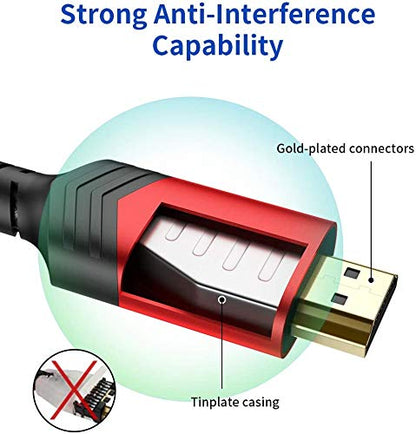 JSAUX 8K HDMI Cable 2.1 2 Pack 6ft, 48Gbps Ultra High Speed HDMI Cable Braided Cord (4K@144Hz, 4K@120Hz, 8K@60Hz) HDCP 2.2&2.3 HDR 10 eARC ARC, Compatible with Switch 2/PS5/Laptop/Monitor/HDTV/-Red