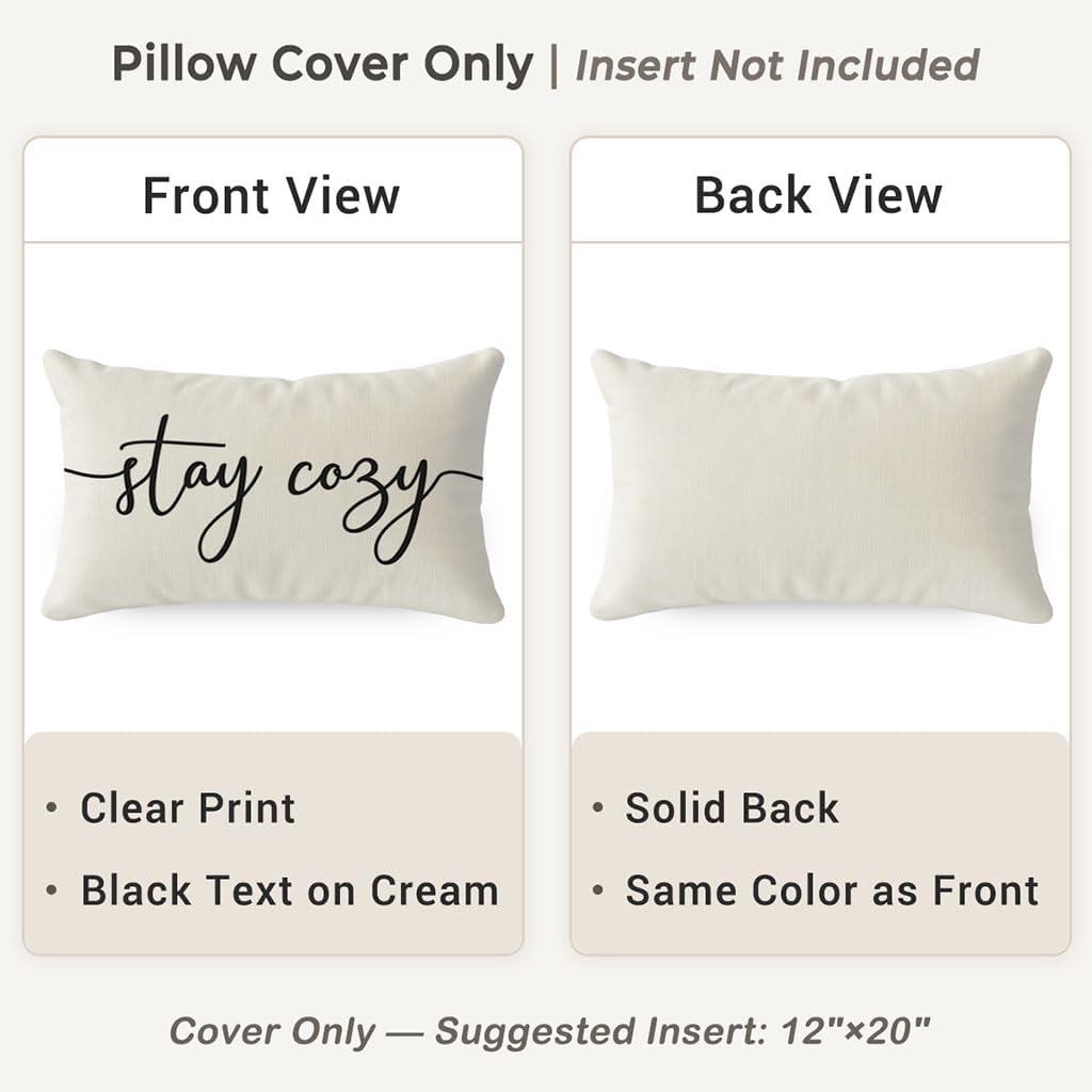 12x20 Inch Cozy PANDICORN Throw Pillow Cover Cream, Stay Decorative Lumbar Cushion Case for Couch Sofa Bed, Neutral