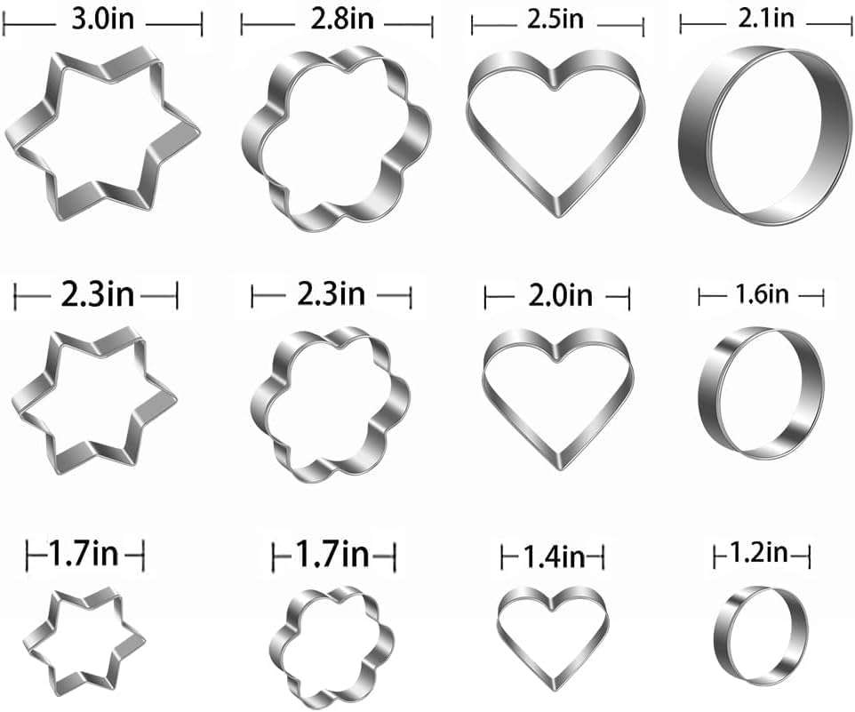 Cookie Cutter 12PCS, Flower Heart Star Biscuit Cracker Cutters, Foodgrade Stainless Steel, Different Shape Size