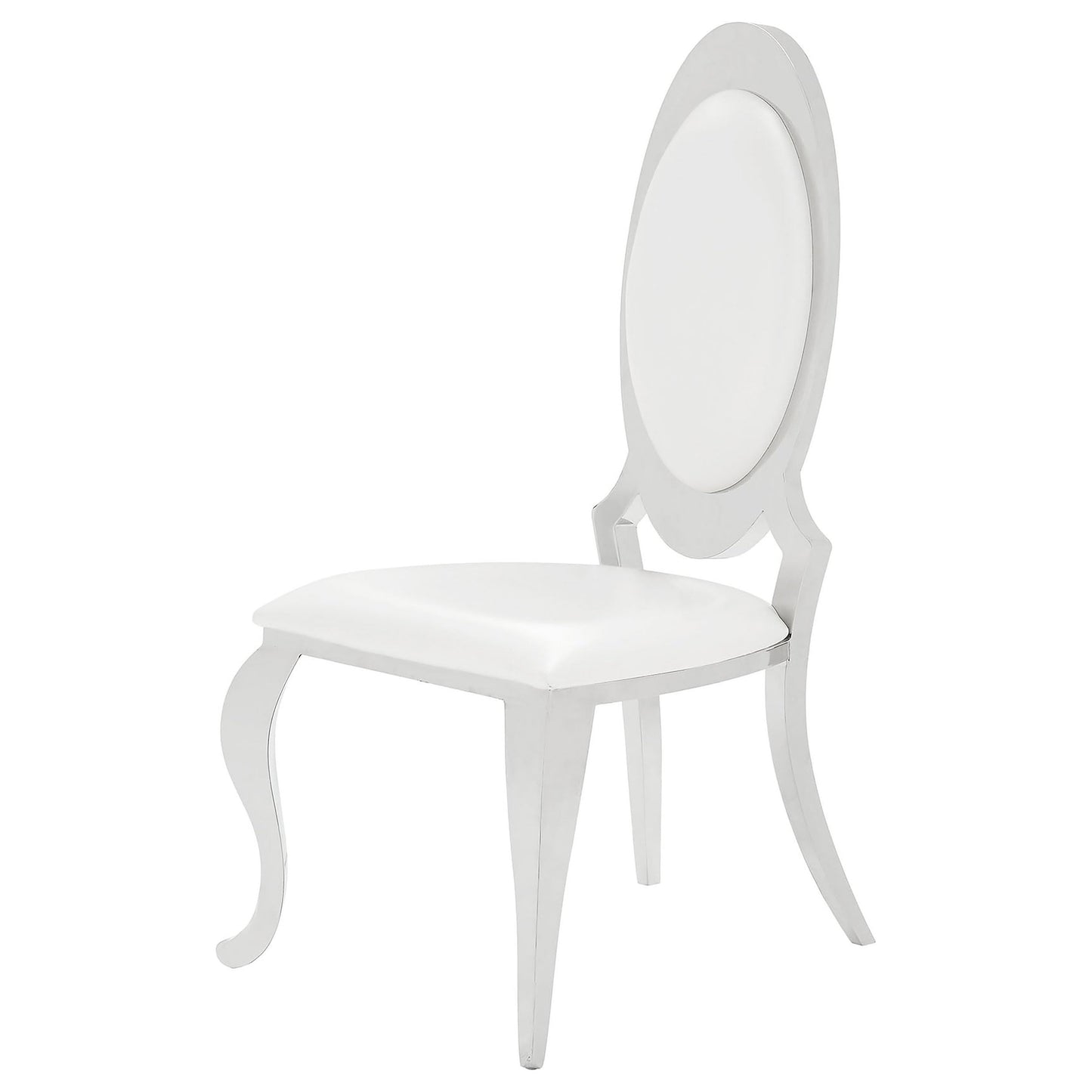 Coaster Home Furnishings - Anchorage - Stainless Steel, Faux Leather - Upholstered Dining Chairs with Oval Backrest, Curved Metallic Legs - Dining Room - Set of 2 - Cream White - 107872N