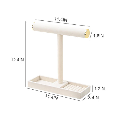 Coward Jewelry Organizer Stand, Velvet Necklace Bracelet Watch Ring Display Holder with Tray, Multi-use Jewelry Display Stand for Women Girls Dresser Nightstand (Beige)