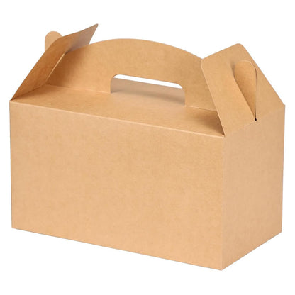 Grevo Brown Cardstock Gable Box with Handle, 12Pcs, 9.45"x5"x5" Durable & Sturdy Treat Boxes for Wedding, Baby Shower, Kids Birthday, Party Favor, Holidays Gifts