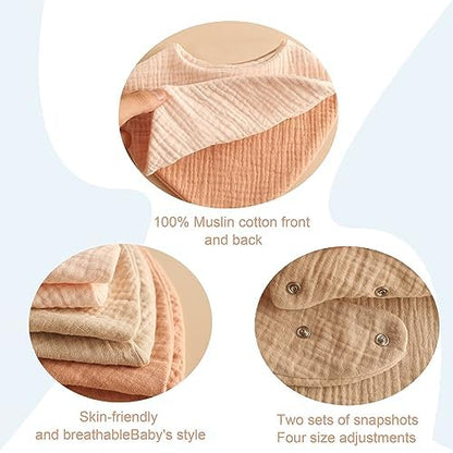 vuminbox Muslin Baby Bibs Bandana Drool Bibs 100% Cotton Absorbent Soft Reversible 3-Pack Set for Feeding，Teething Solid Color for Girls