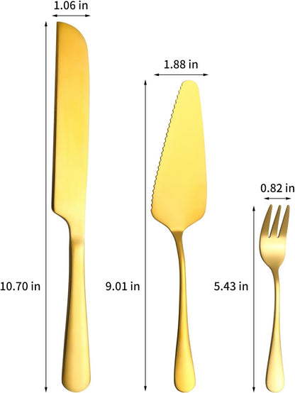 Cake Knife and Server Set with 6 Pcs Cake Forks, Wedding Cake Cutting Set for Parties (8 PCS, Gold)