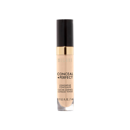 Milani Conceal + Perfect Longwear Concealer Full Coverage Infused with Hyaluronic Acid & Vitamin E, Cover Dark Circles, Blemishes & Skin Imperfections for Long-Lasting Wear - Light Nude