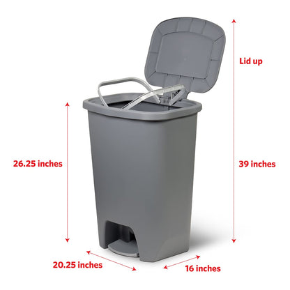 Glad Premium 20 Gallon Trash Can - Plastic Kitchen Waste Bin with Odor Protection of Lid, Stainless Steel Step On Foot Pedal and Garbage Bag Rings, Black