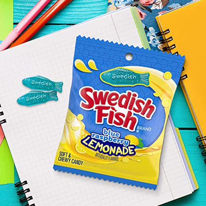 SWEDISH FISH Blue Raspberry Lemonade Soft & Chewy Candy, Bulk Candy, 12-3.59 oz Bags