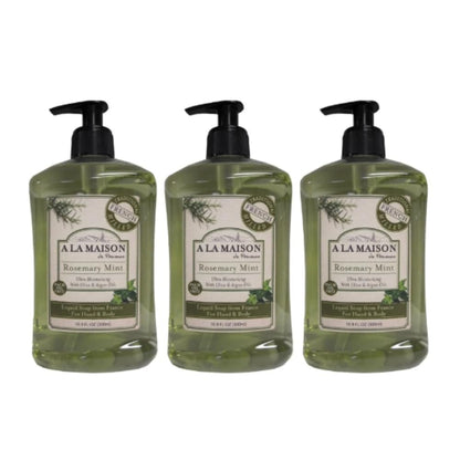A LA MAISON Rosemary Mint French Liquid Hand Soap - Natural Hand Wash Made with Essential Oils - Biodegradable, Plant-Based, Vegan, Cruelty-Free, Alcohol & Paraben Free (16.9 oz, 3 Pack)