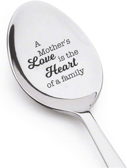 A Mother's Love Is The Heart Of A Family - Engraved Coffee Spoon Gift for Mom, Unique Birthday Gift