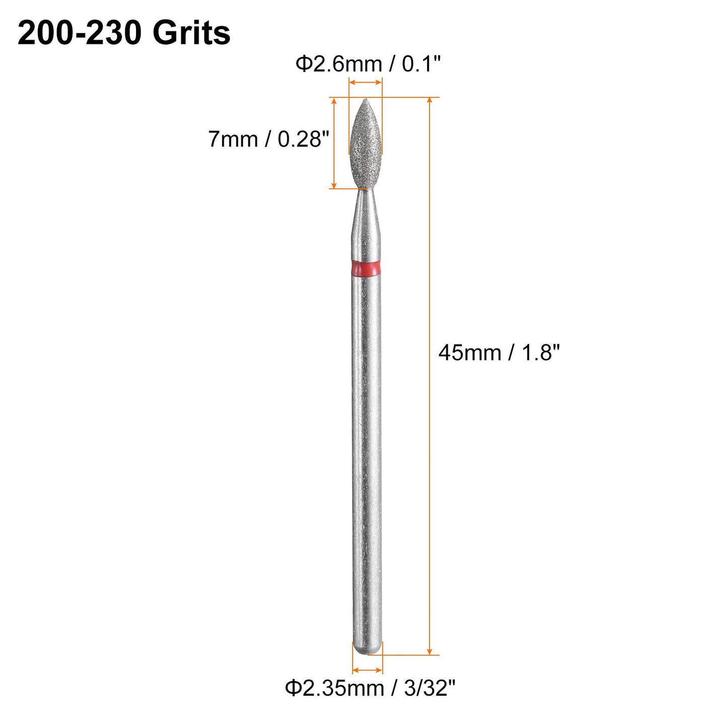 HARFINGTON 16pcs 200-230 Grits Diamond Grinding Bit 2.6mm Oval Head 2.35mm Shank 2.6mm Length Stone Sanding Drill Bits Rotary Tool for Ceramic Glass Nails Grinding Polishing