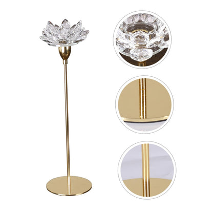 GLEAVI Crystal Lotus Candle Holder Small Metal Candlestick Gold Finish Decorative Candle Stand for Dining Room and Wedding Centerpiece