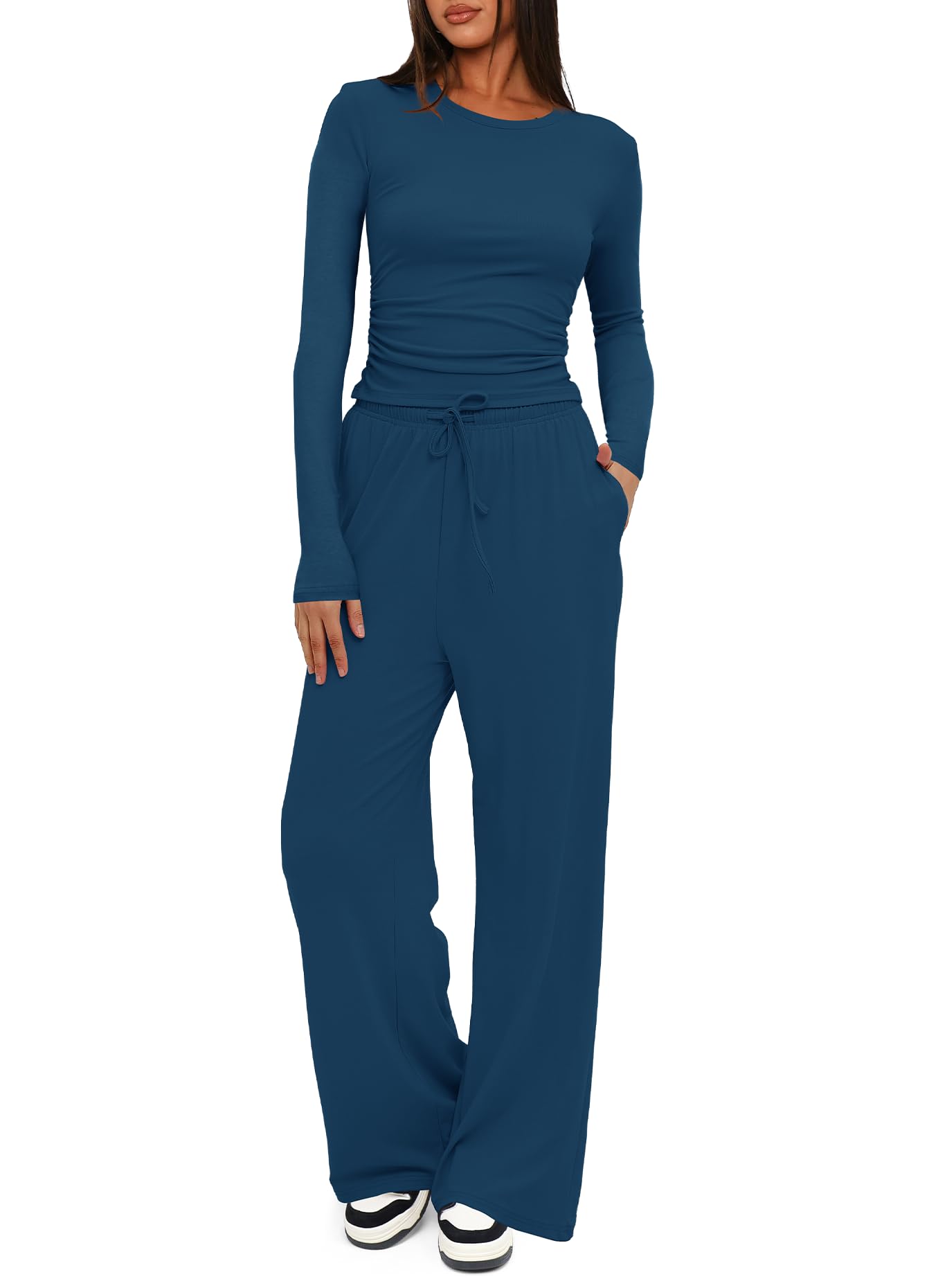 Darong Women's 2 Piece Sets 2025 Fall Outfits Long Sleeve Wide Leg Tracksuits Casual Lounge Set Matching Sets