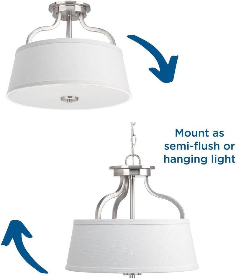 Progress Lighting 2-Light 14" Semi-Flush Convertible, Arden Collection, Indoor, P3720-09, Brushed Nickel