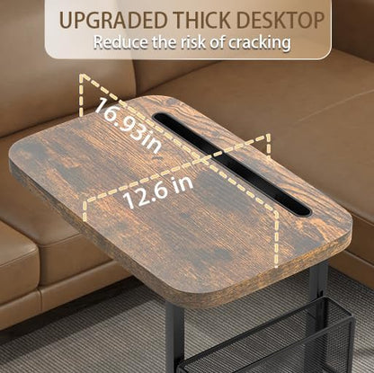 16.93inch 12.6inch) Fashion TV Tray Table with Large Tabletop, Adjustable Sofa Table with Storage Baskets, Strong Metal